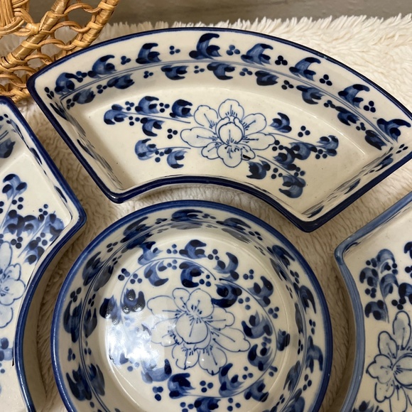 5 Piece Ceramic Crudité Set in Wicker Basket - Picture 6 of 14